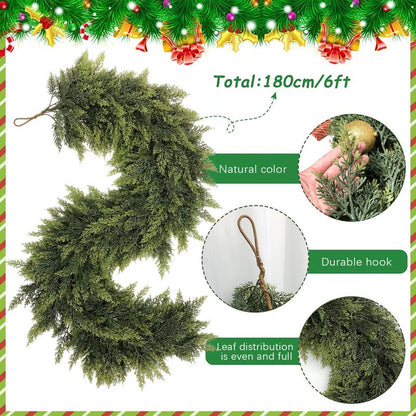 Elevate Your Holiday Decor with Our 1Pcs Artificial Cedar Pine Garland - Perfect for Mantles, Walls, and Outdoor Spaces!