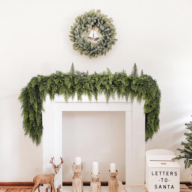 Elevate Your Holiday Decor with Our 1Pcs Artificial Cedar Pine Garland - Perfect for Mantles, Walls, and Outdoor Spaces!