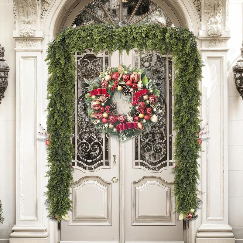 Elevate Your Holiday Decor with Our 1Pcs Artificial Cedar Pine Garland - Perfect for Mantles, Walls, and Outdoor Spaces!