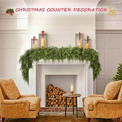 Elevate Your Holiday Decor with Our 1Pcs Artificial Cedar Pine Garland - Perfect for Mantles, Walls, and Outdoor Spaces!